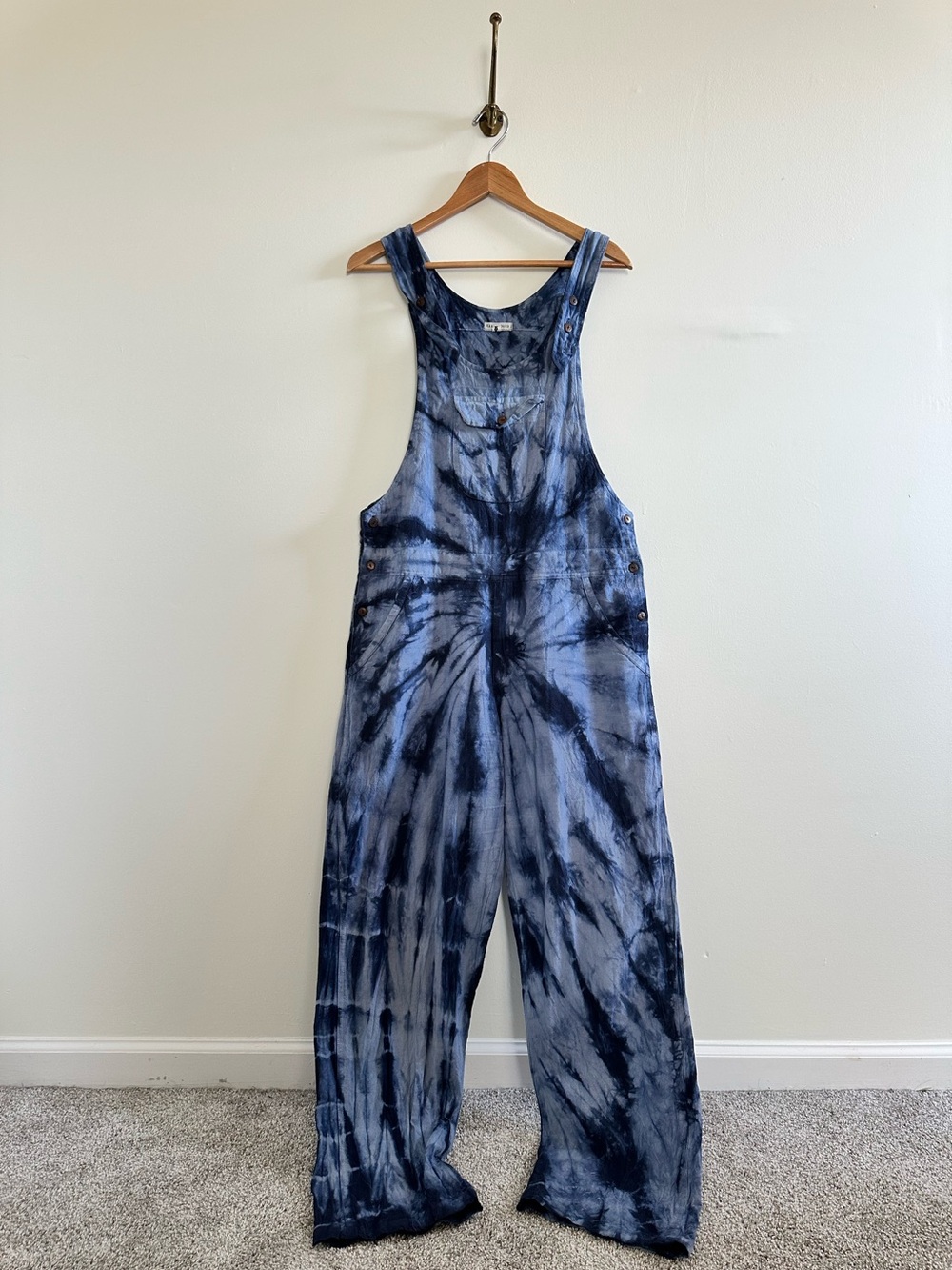 Earthbound tie dye blue 100% cotton overalls- M